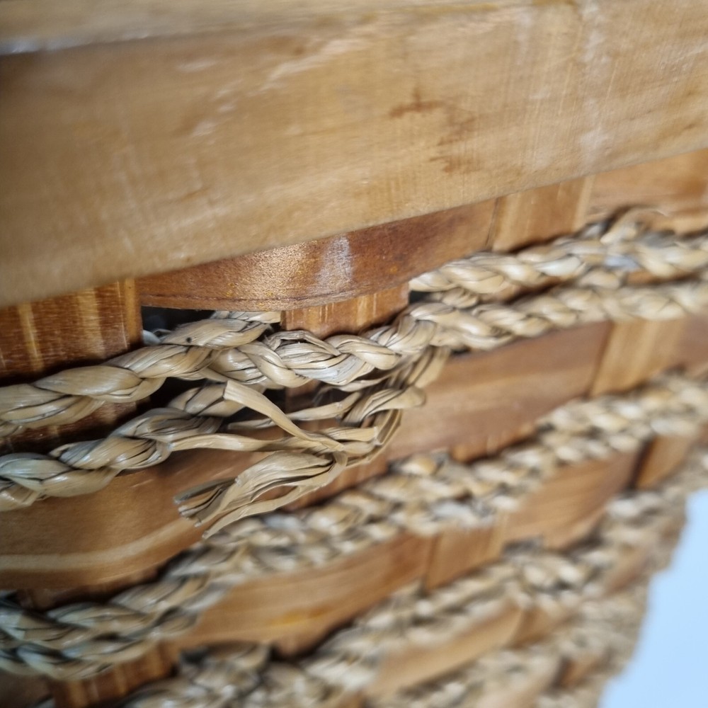 Stair Step Basket Woven Weave Double Handle Wicker Rope Boho Decor Storage