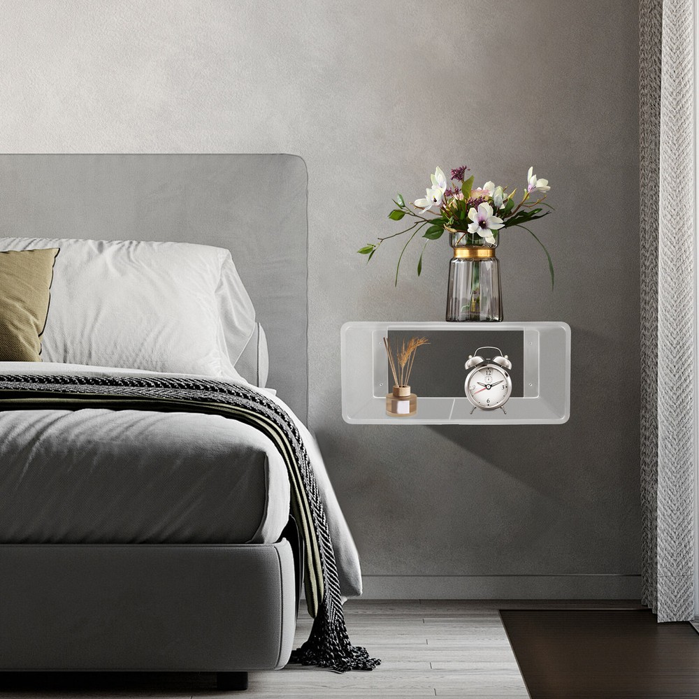 Wall-Mounted Bedside Table Acrylic Floating Nightstand No Assembly Required
