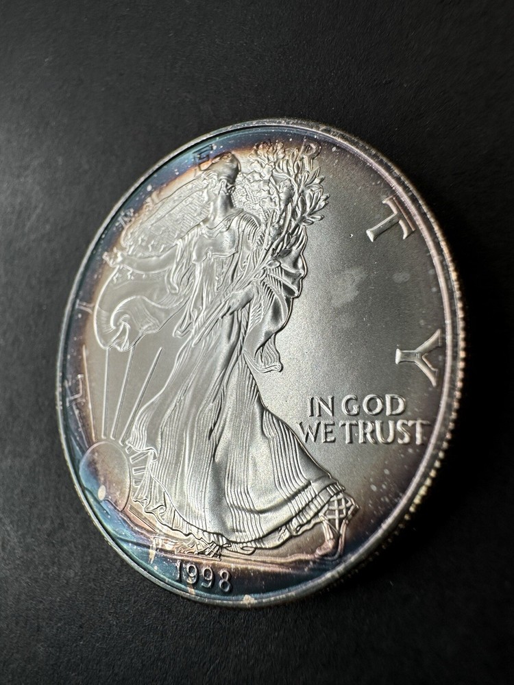 1998 American Silver Eagle 1 Oz Silver Coin Rainbow Toned