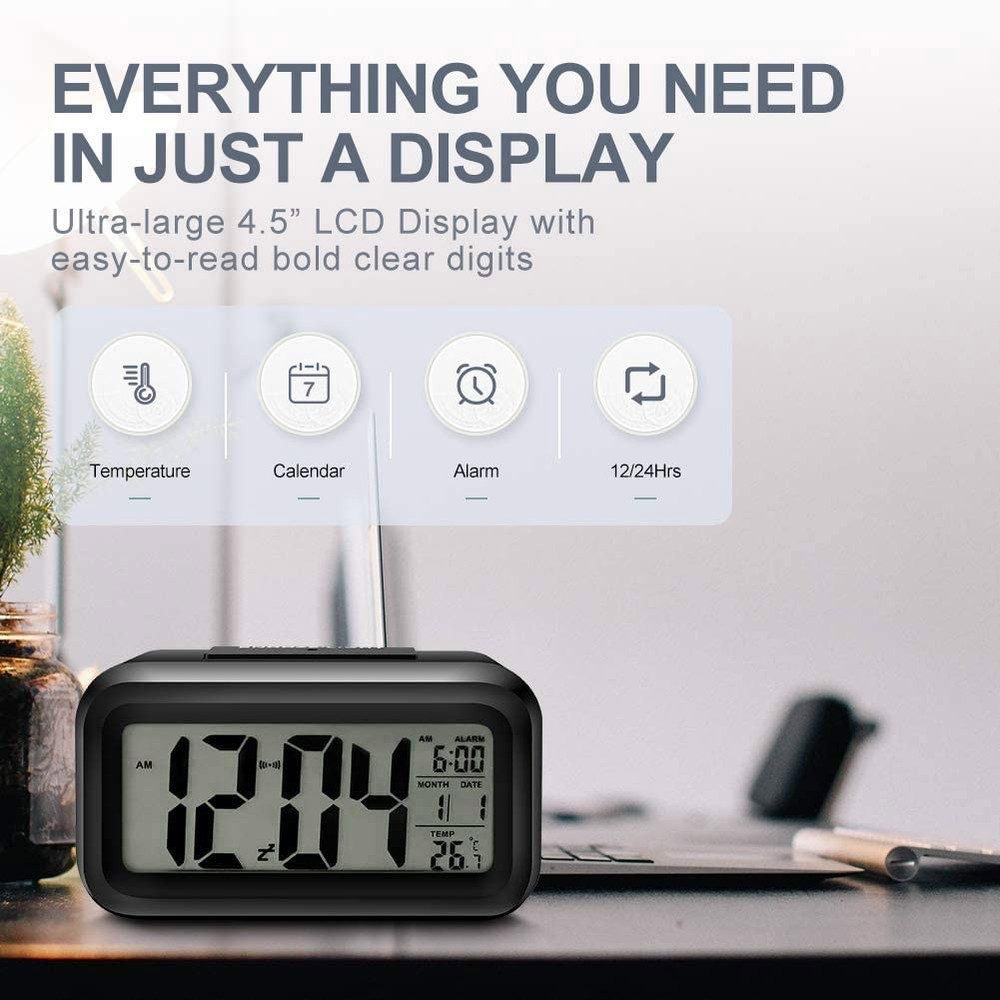 Digital Alarm Clock with Temperature Night Light Large LED Display