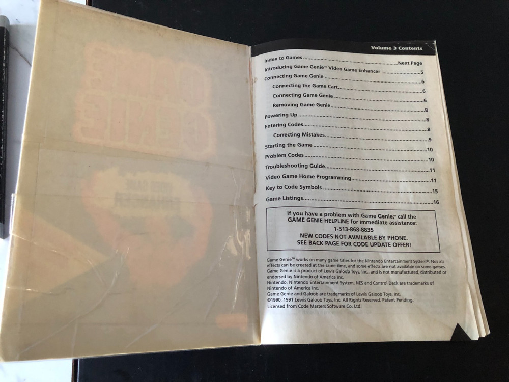 1991 Galoob Game Genie Video Game Enhancer Programming Manual & Codebook