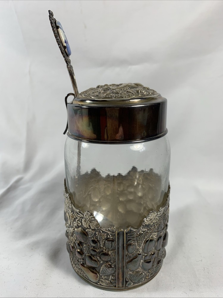 Glass Repousse Jam Jar with Windmill Spoon Silver