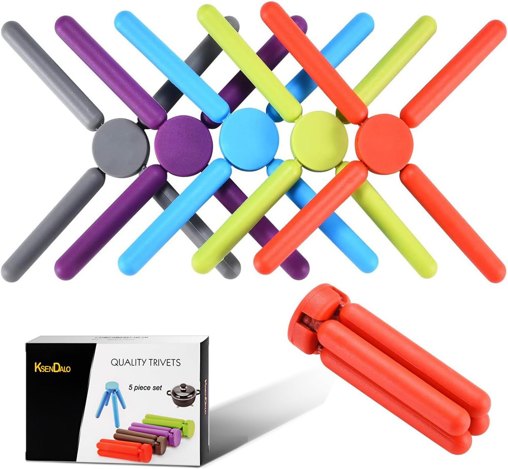 5 Pack Thick Silicone Trivets for Hot Dishes Eco-Friendly Foldable Trivets for H
