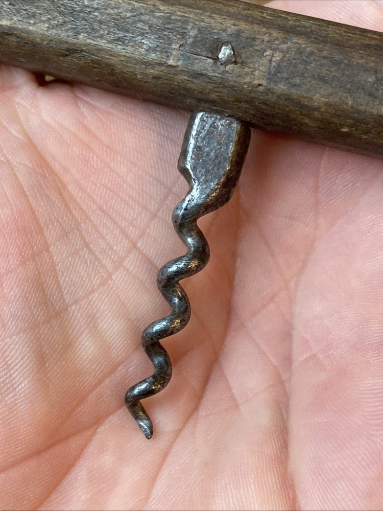 Small 19th Century Primitive Wooden Handle Direct Pull Corkscrew Antique 1800s