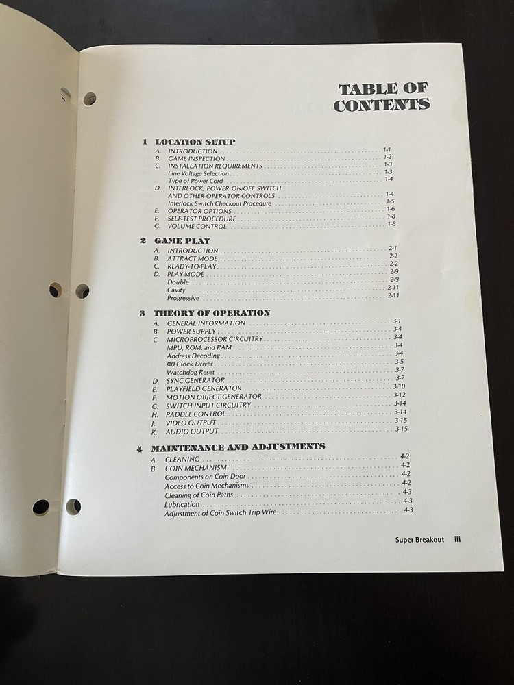 Atari Super Breakout Arcade Operations, Maintenance, Service Manual Original