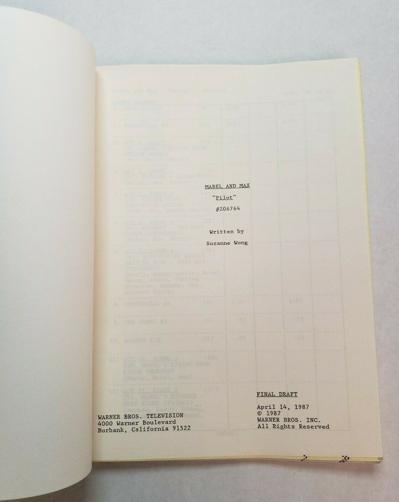 MABEL AND MAX / Suzanne Wong 1987 Unproduced TV Script Warner Bros PILOT EPISODE