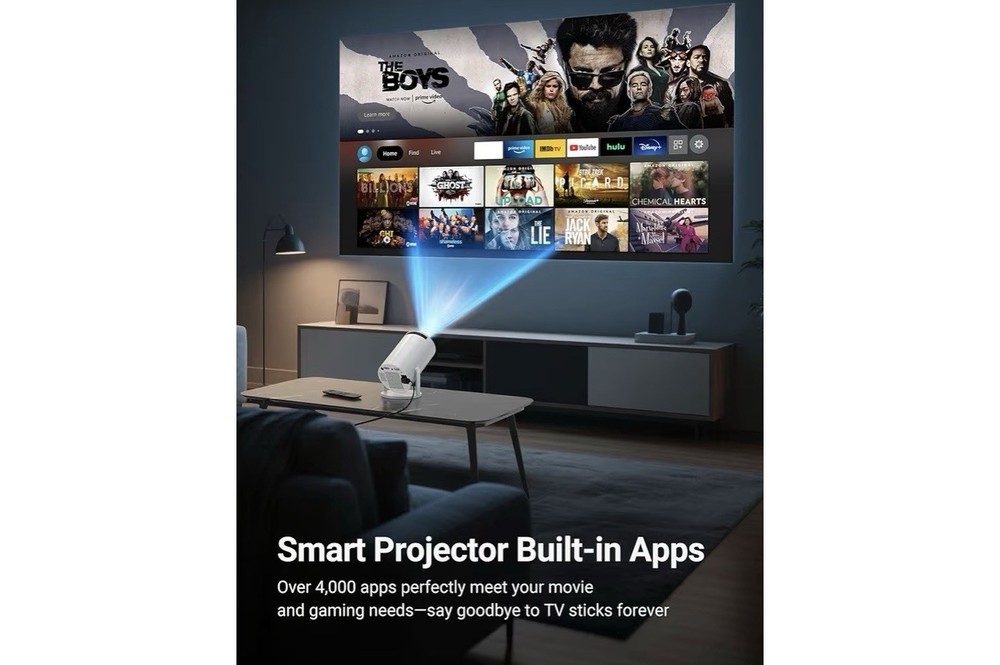 Smart 4K Desktop Projector WiFi 6.0 Android Auto Keystone Built-in Apps White