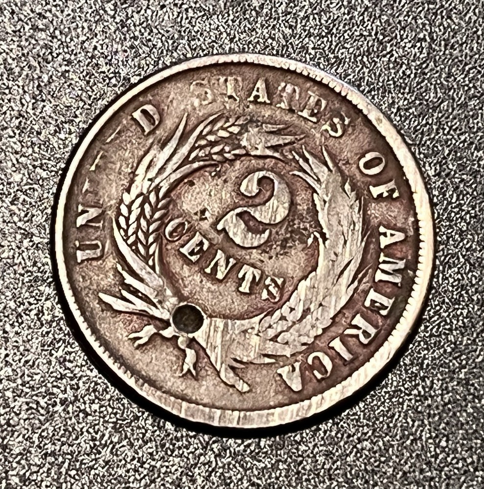 1865 Two Cents Plain 5 VF Details