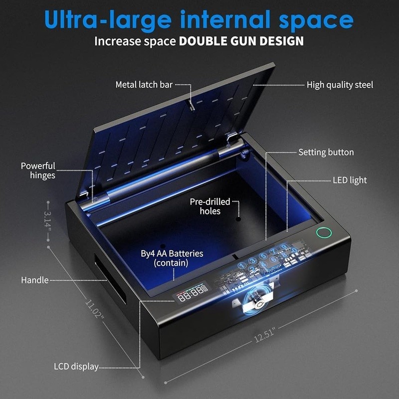 Biometric Gun Safe Fingerprint Access Numeric Keypad Secure Storage 2 Handguns