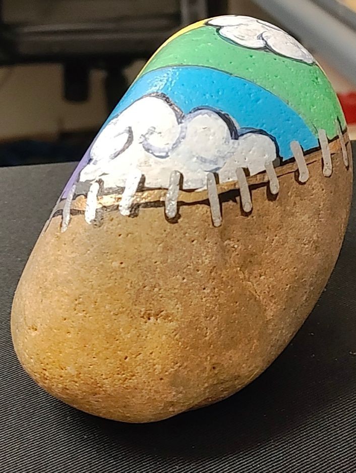 Handmade Handpainted Rainbow Cloud Zipper Rock Decorative Piece