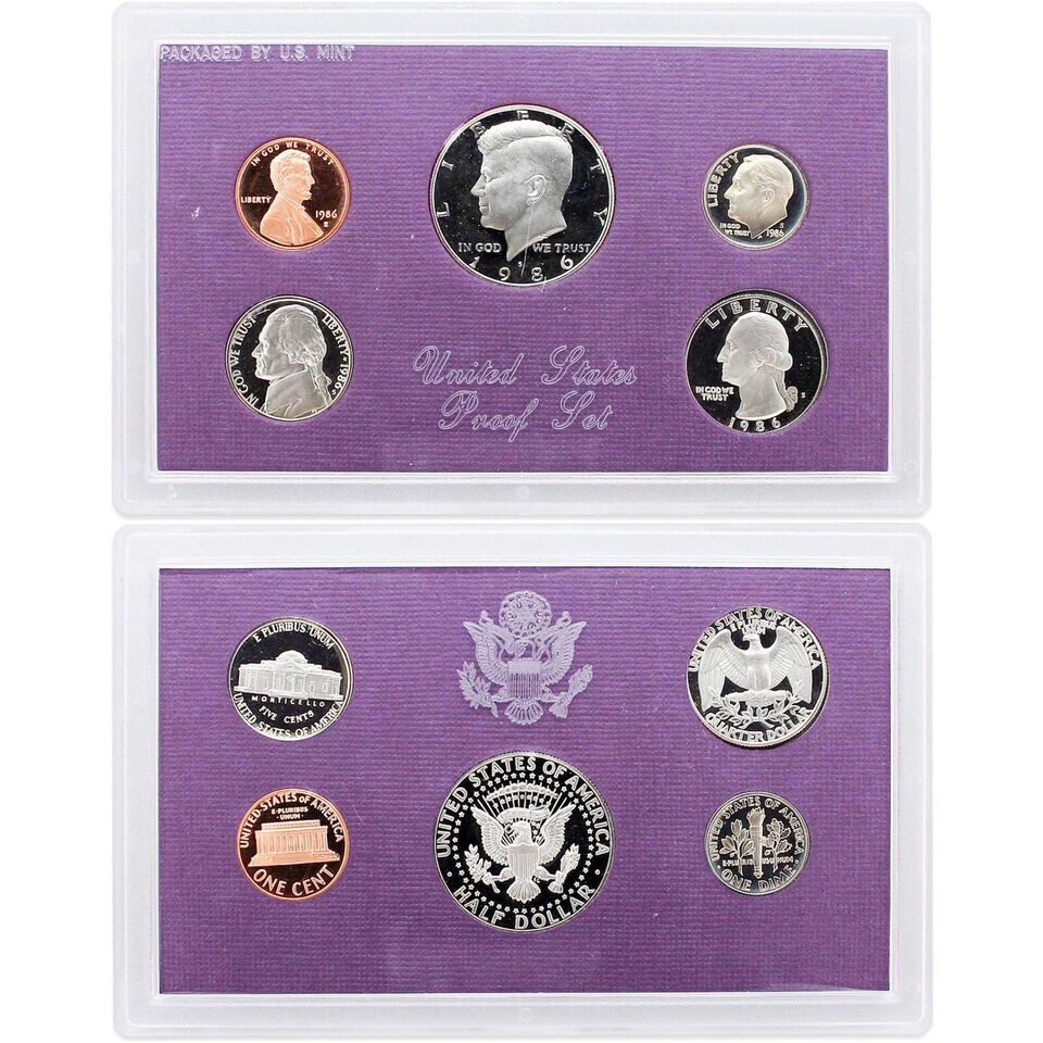 1986 S Proof Set Original Box & COA 5 Coins US Mint