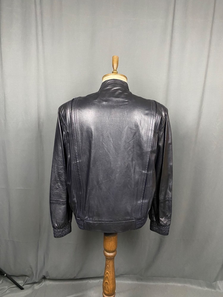 Zilli Men's Blue Leather Silk Paisley Lining Bomber Jacket Size 54
