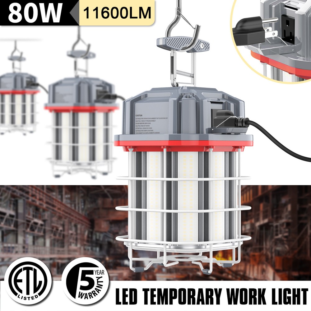 Temporary Work Light 80W LED Construction Lamp Guard Hanging for Workshop 5000K
