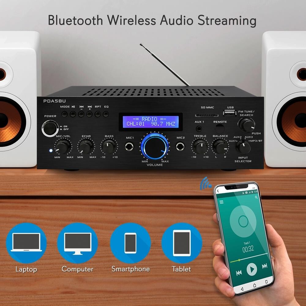 Pyle Compact Bluetooth Stereo Amplifier-Home Desktop Stereo Receiver System