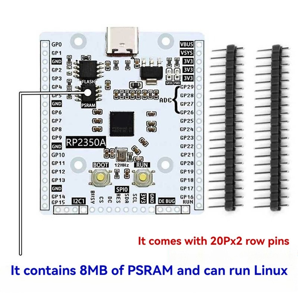For 2 RP2350A Development Board with RP2350-Linux PSRAM, USB-C Connector 8047