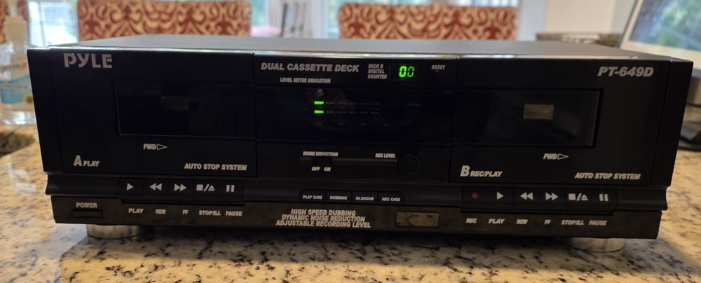 Pyle PT-649D Dual Cassette Player Deck Audio Recorder Dubbing Black