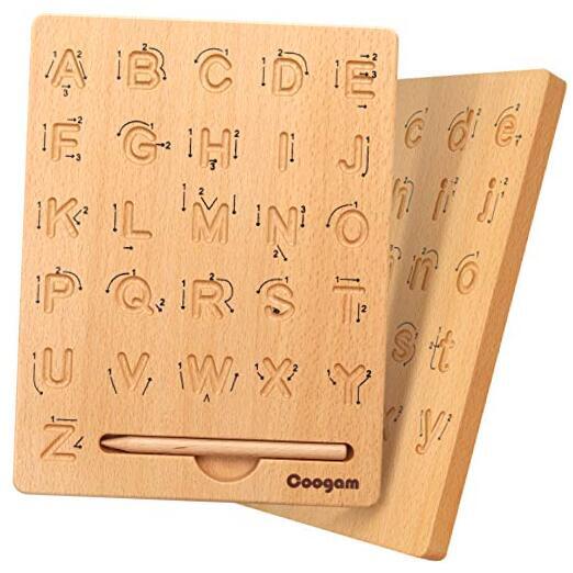 Wooden Letters Practicing Board, Double-Sided Alphabet Tracing Tool Learning