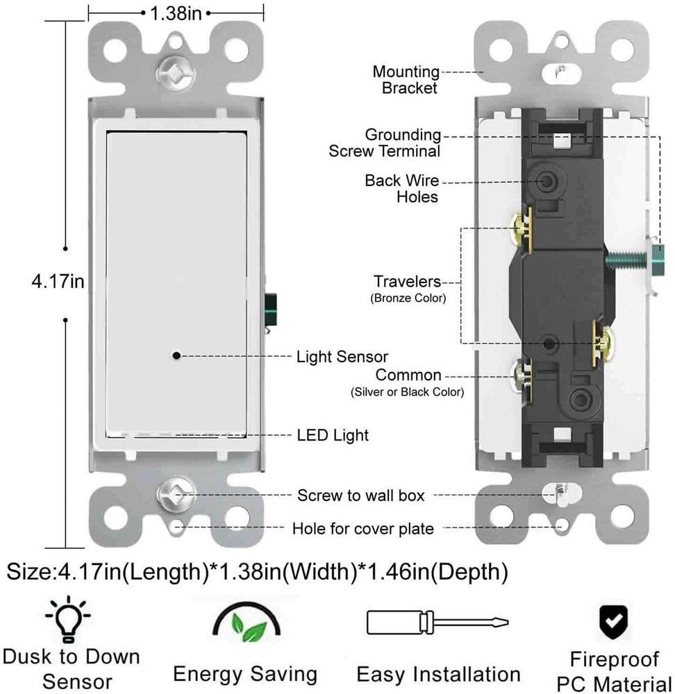 2 Pack Illuminated 3 Way Light Switch, Three Way Paddle Rocker Light Switch w...