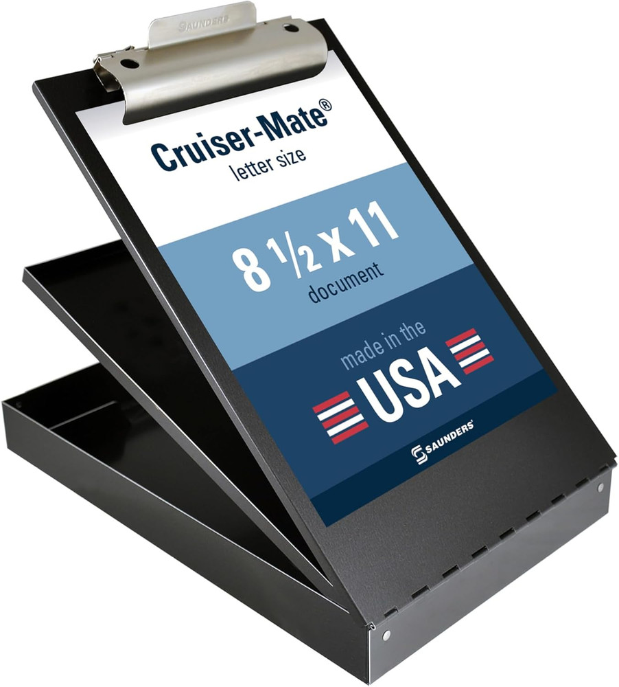 Durable Metal Clipboard with Storage Compartment, Letter Size, Black