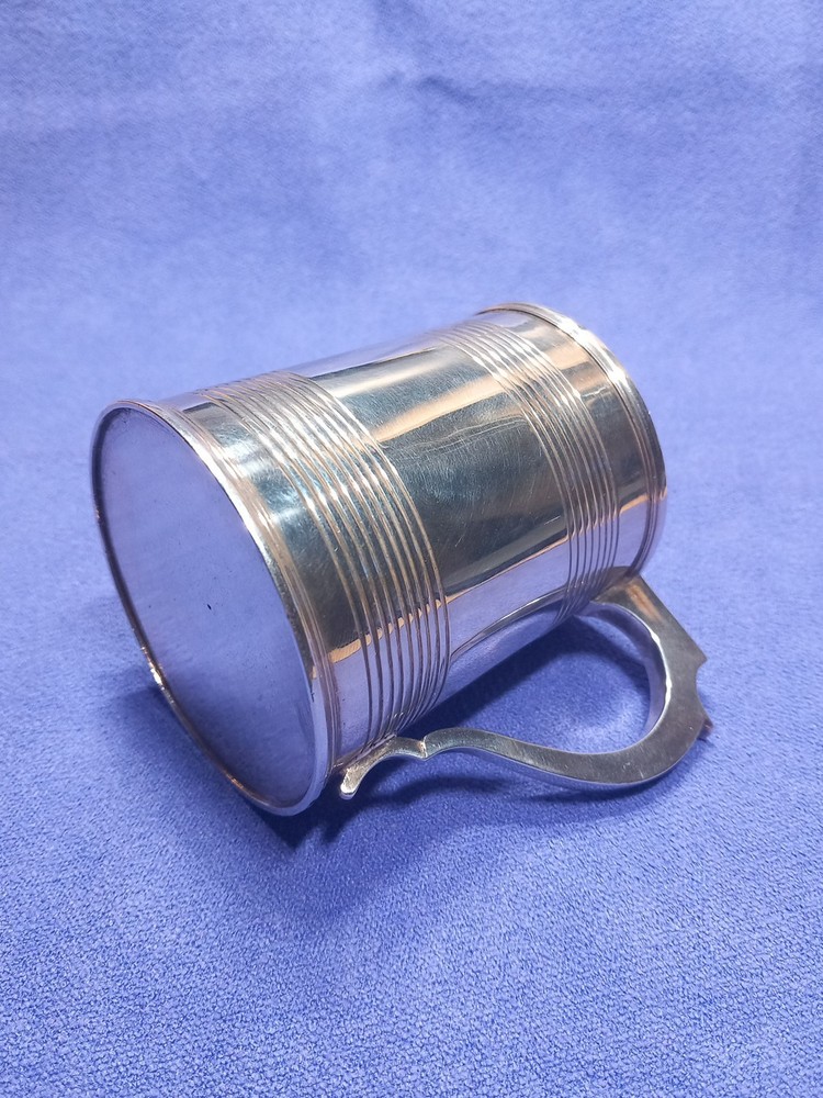 1856 Exeter Sterling Silver Christening Mug Lined Pattern Josiah Williams