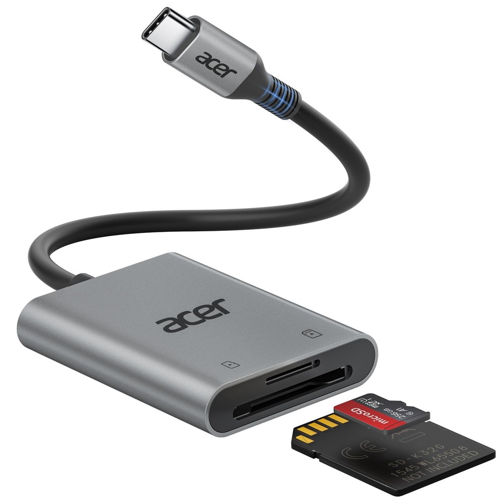 Acer SD Card Reader USB C, Dual Slots Type C to Memory Reader, Grey
