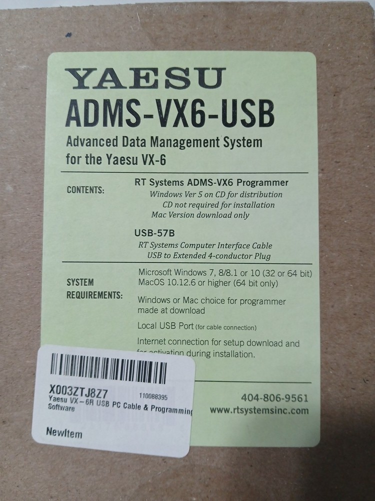 YAESU ADMS-VX6-USB SOFTWARE & CABLE FOR VX-6/USB BRAND NEW