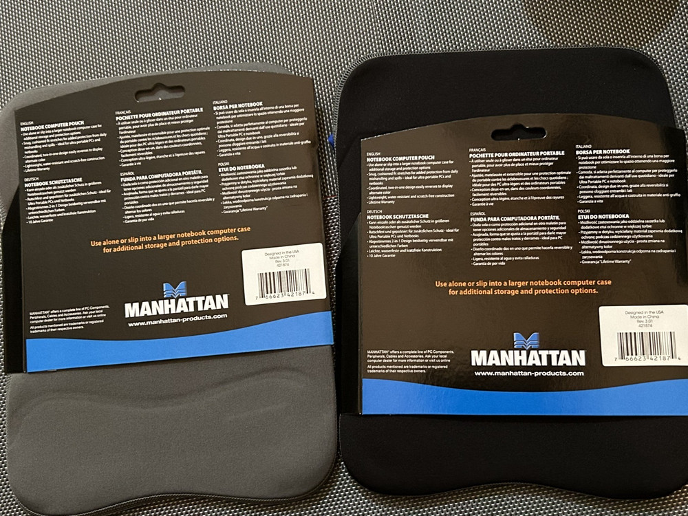 2 pcs MANHATTAN 9” Notebook Computer Pouch Reversible NIP grey black blue trim