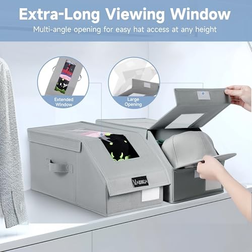 4 Pack Stackable Hat Organizer for Baseball Caps, Clear Hat Storage Box with