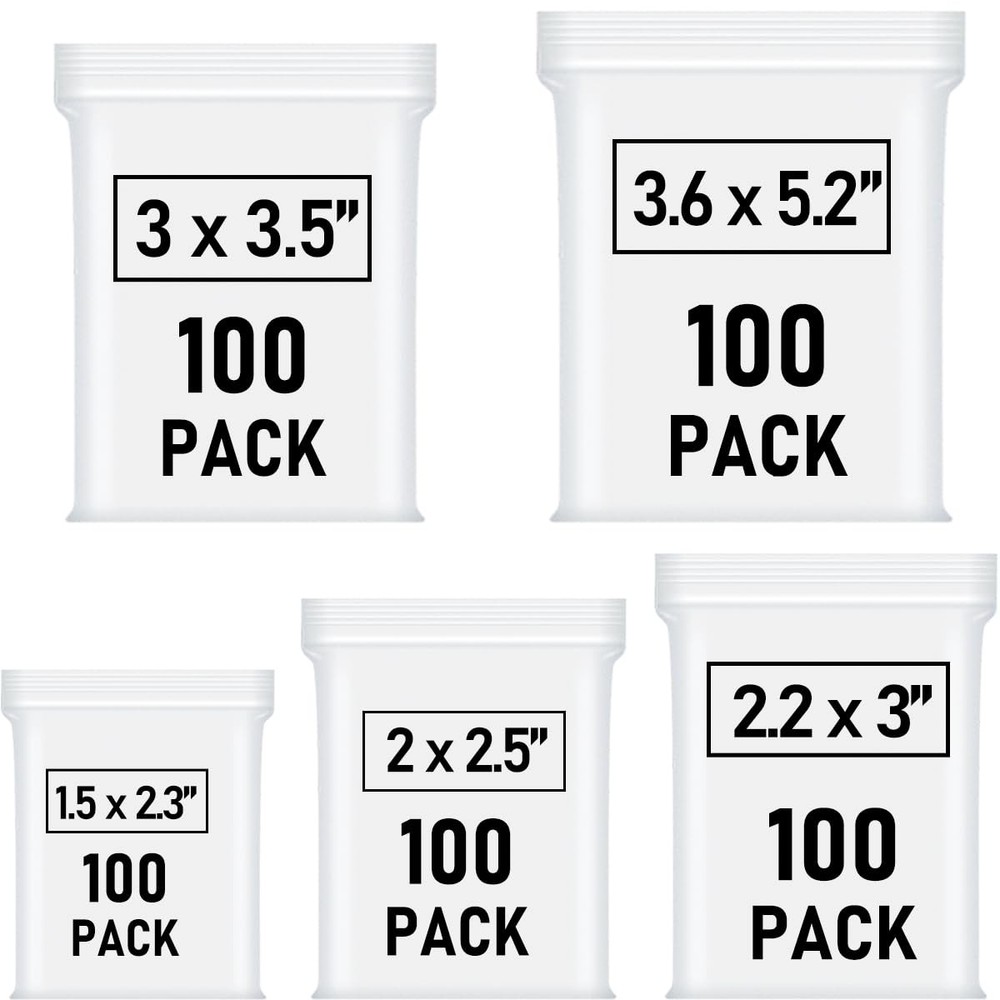 500 Pcs Small Plastic Bags, Bag, Mini Baggies, Mixed Size, Clear