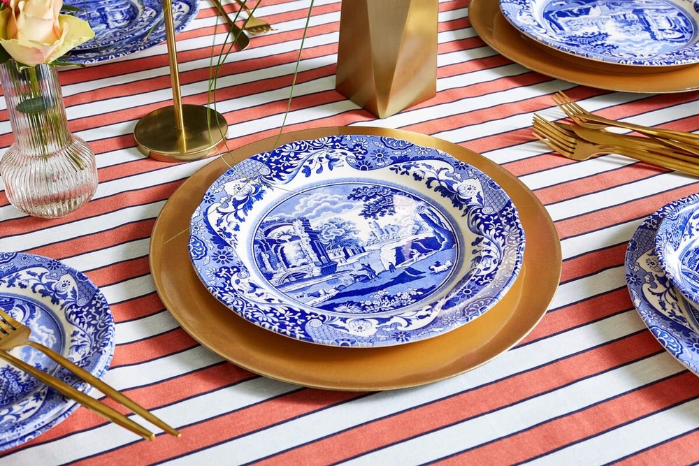 Spode Blue Italian Collection Brocato 12 Piece Dinnerware Set, Fine Earthenware