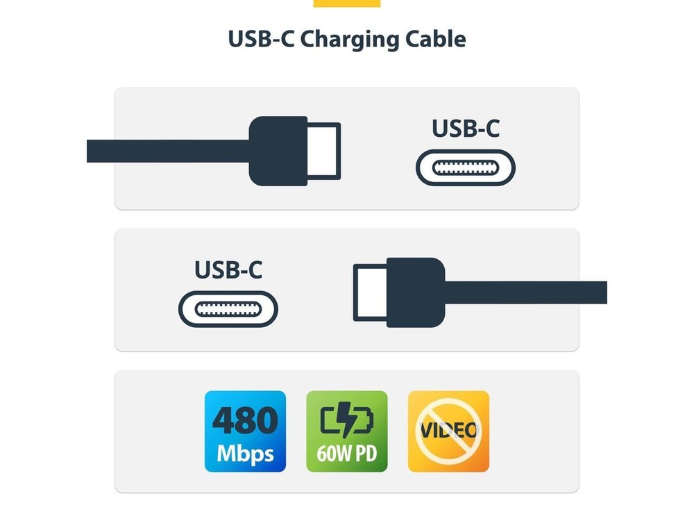 StarTech.com 6ft (1.8m) USB-C Charging Cable, 60W (3A) PD, Dual-Layer Braided Ny