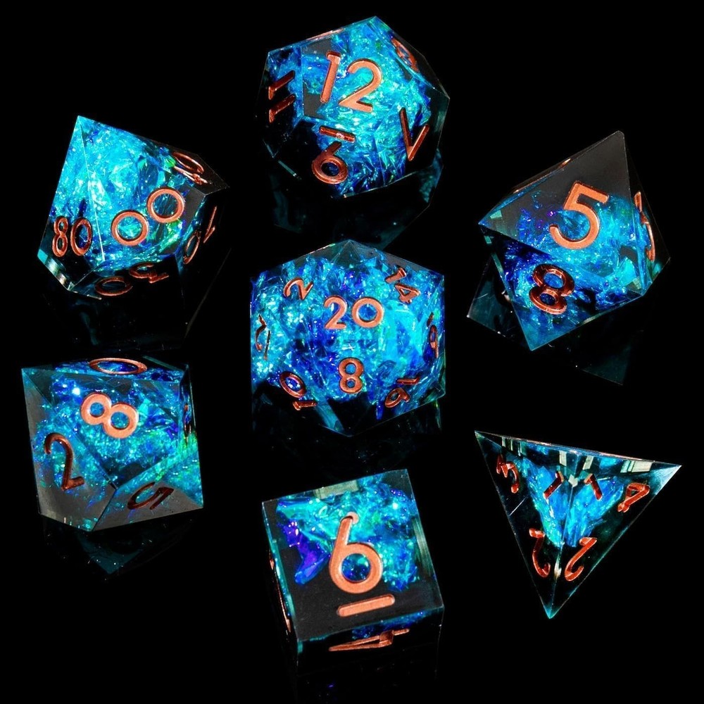 Electrical-Themed Sharp Edge DND Dice Set – 7 Unique Handmade Polyhedral Dice