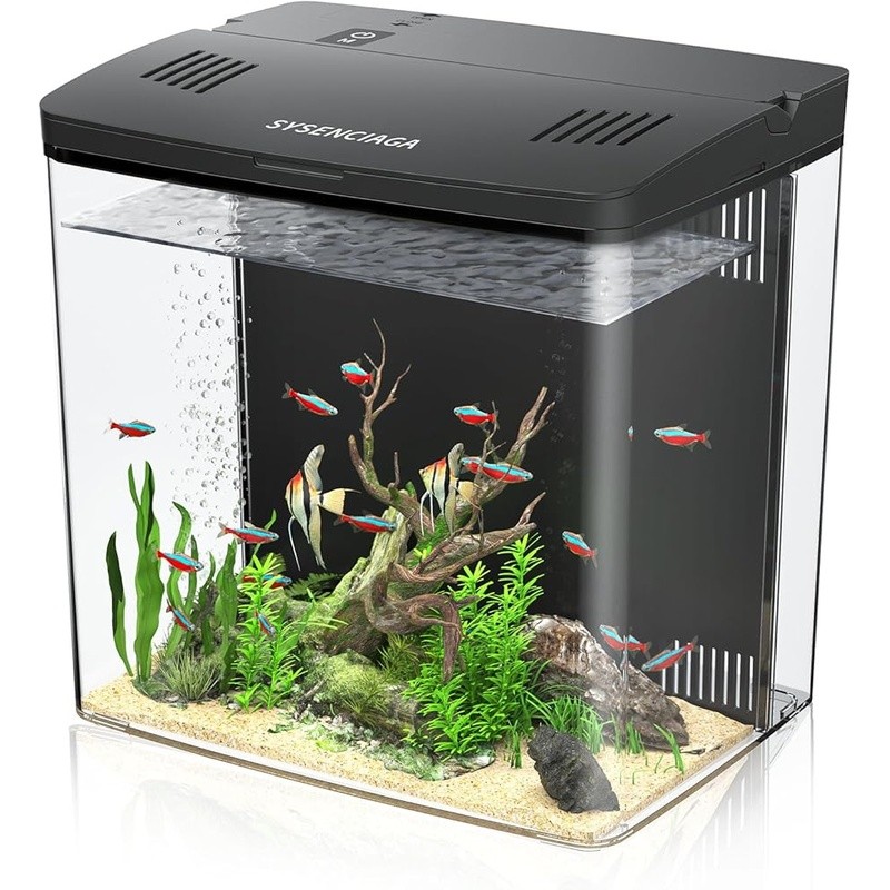 Complete Fish Tank Kit W/ LED Lights Self Cleaning Filtration System Betta Fish