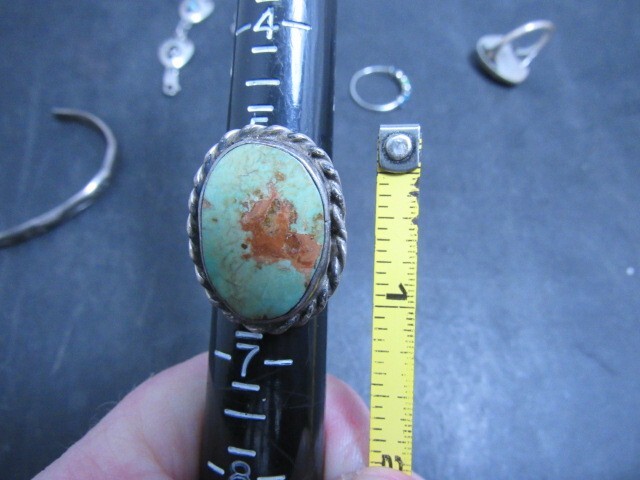 Sterling Silver Native American Oval Green Turquoise Ring Size 5 3/4