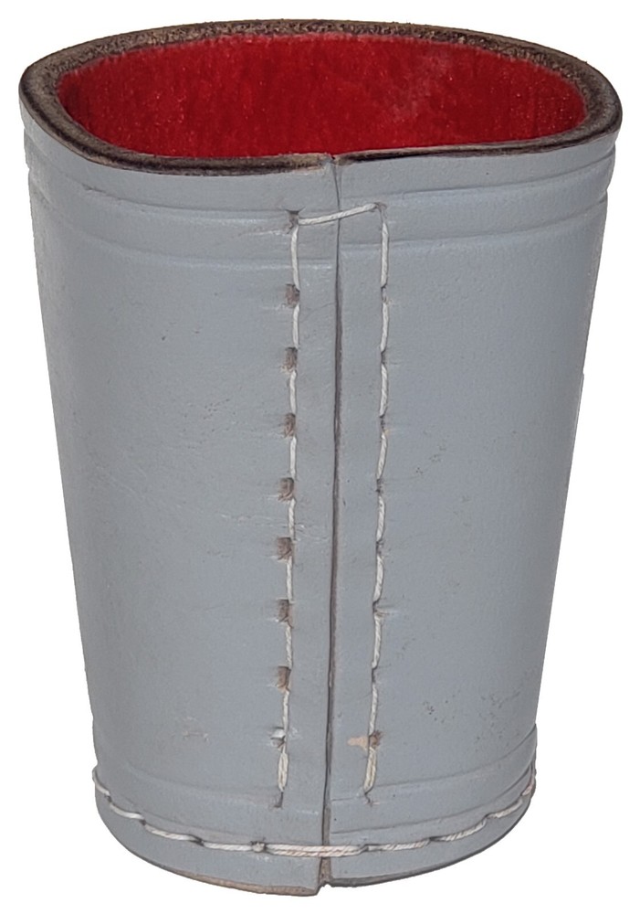 Genuine Real Leather Dice Cup Grey with Red Felt Lining Compact Size Handcrafted