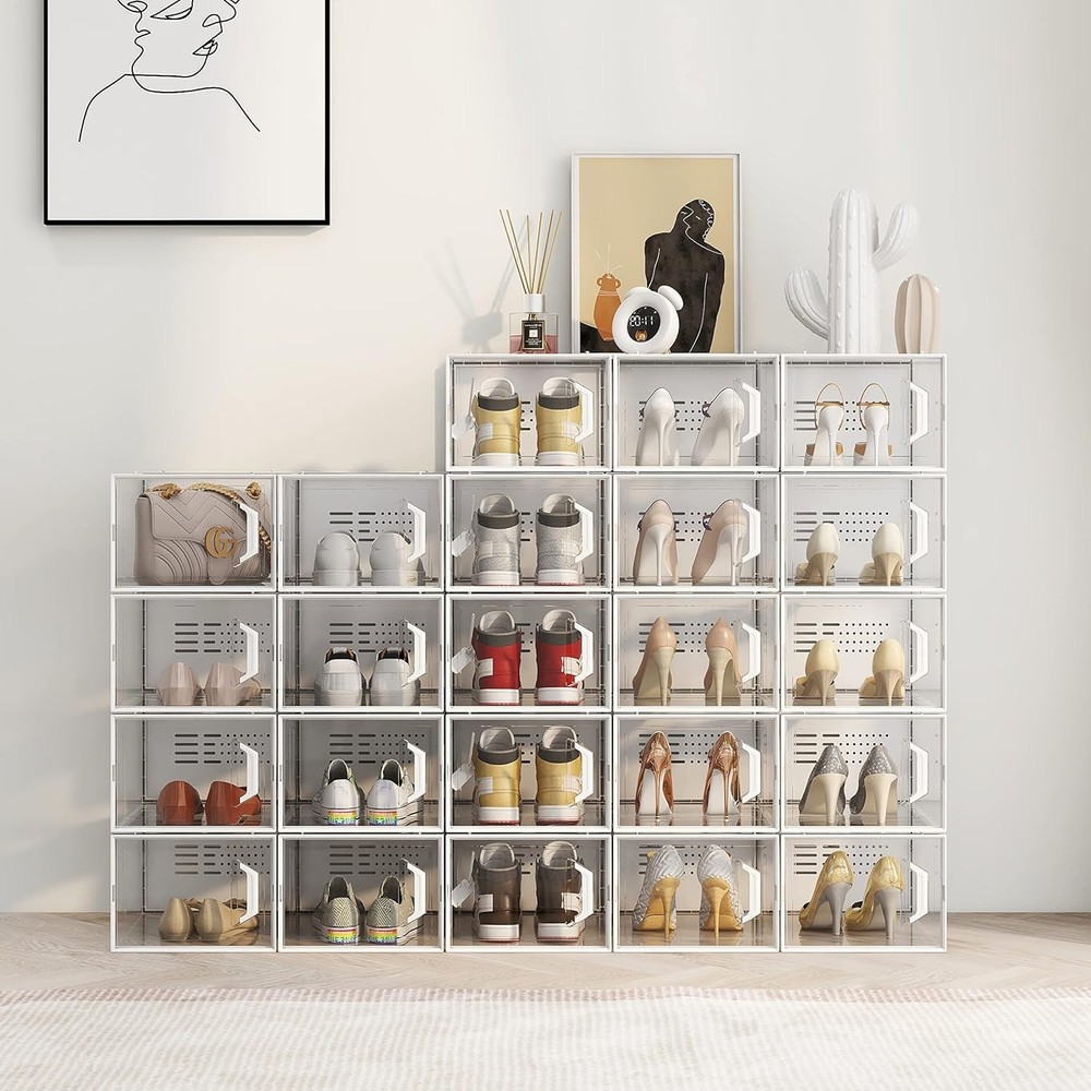 X-Large Shoe Storage Box Fit Size 11 Clear Plastic Stackable Shoe Organizer