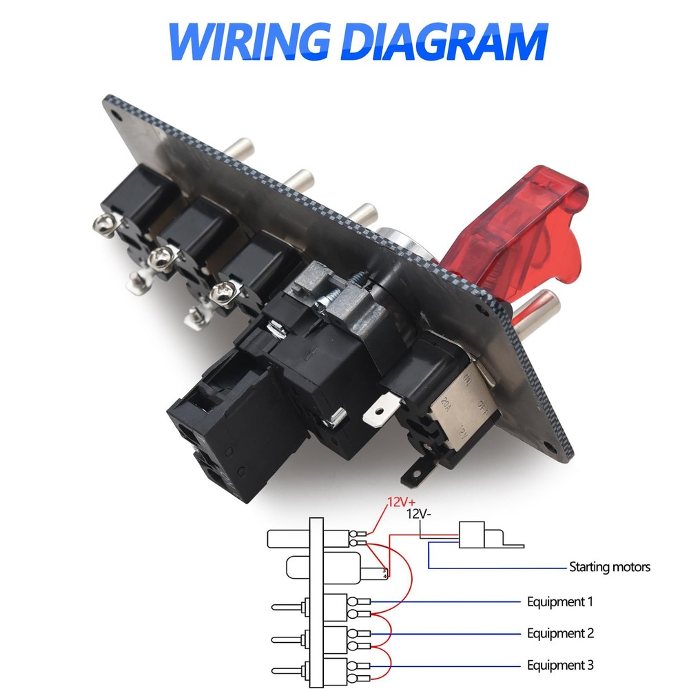 5in1 Ignition Switch Panel Engine Start Push Button Toggle 12V LED Carbon Fiber