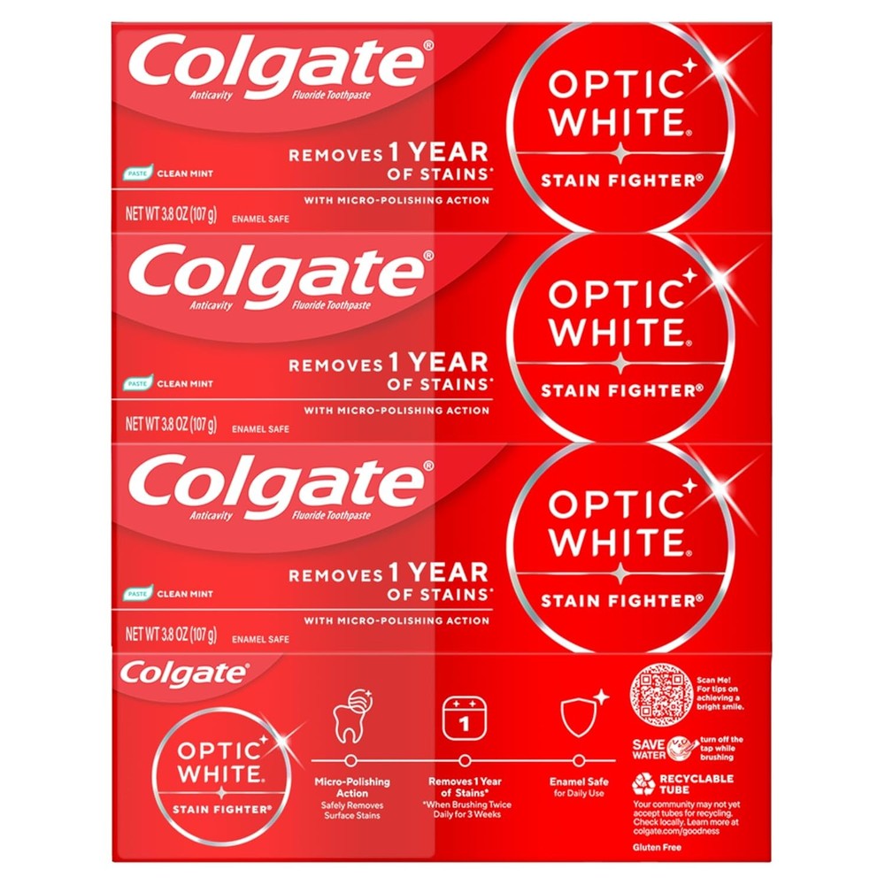 Colgate Optic White Stain Fighter Clean Mint Paste Teeth Whitening Toothpaste, 4