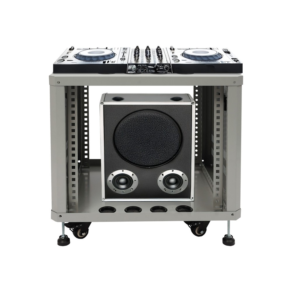 Grey Server Rack Open Cabinet 9U Network & Stereo Rack With Caster Wheels