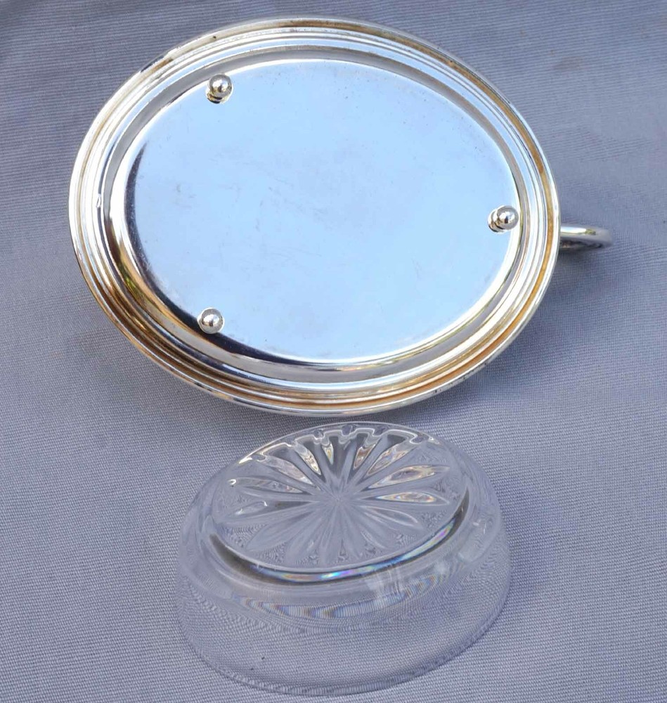 French Jam Condiment Lidded Serving Dish Silverplate Cut Crystal