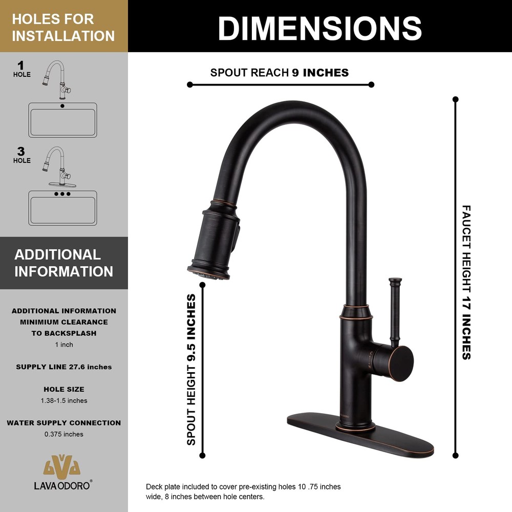Oil Rubbed Bronze Kitchen Faucet with Pull Down Sprayer, Single Handle Kitche...