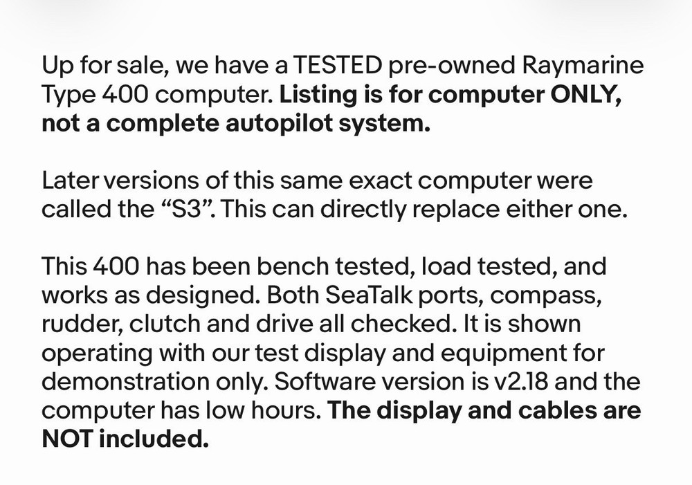 Raymarine Type 400 (S3) Autopilot Course Computer - E12055 - Fully Tested