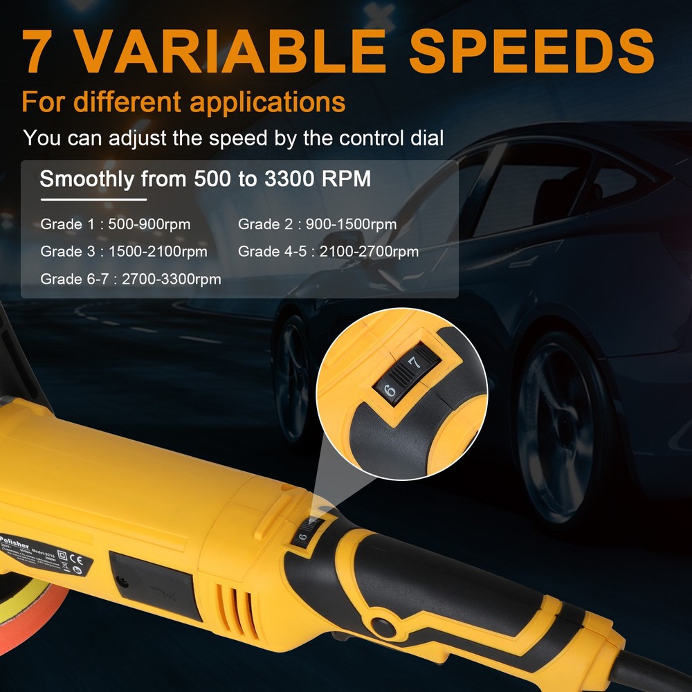 2000W Car Polisher Polishing Machine Kit Buffer Sander Variable 7 Speed w/Pad