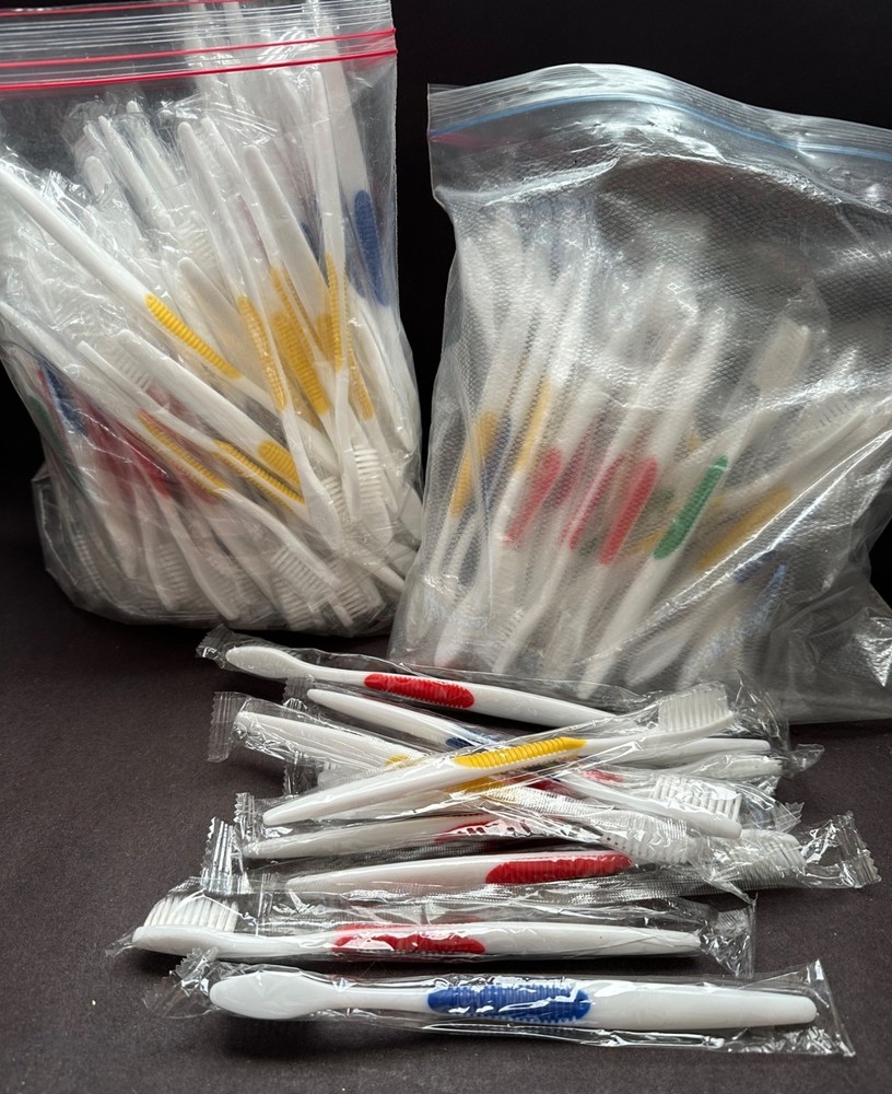 Bulk Disposable Toothbrushes With Assorted Color Grips Individually Wrapped