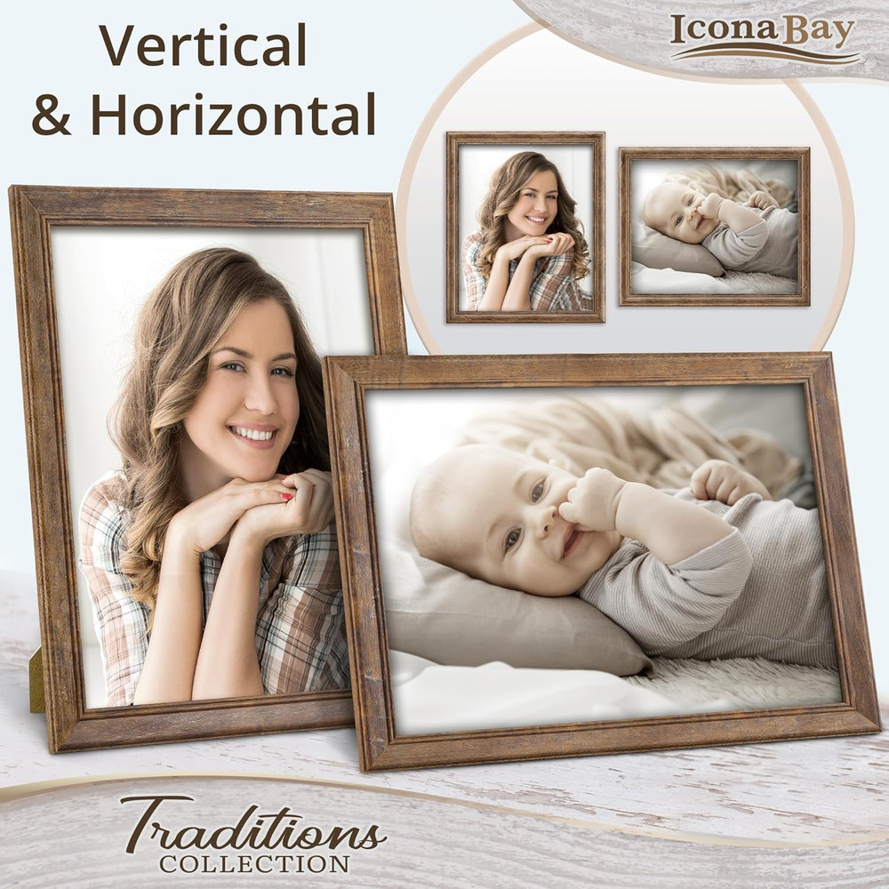 - 11X14 Chestnut Brown Picture Frame - Rustic Wood Pattern - Lightly Distressed