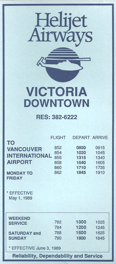 Helijet Airways system timetable 5/1/89 [4091]