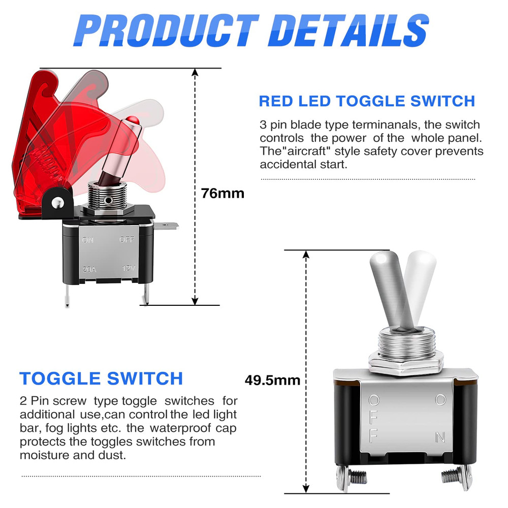Nilight Ignition Switch Panel 12V 4 in 1 Rocker Switch with Engine Push Button T