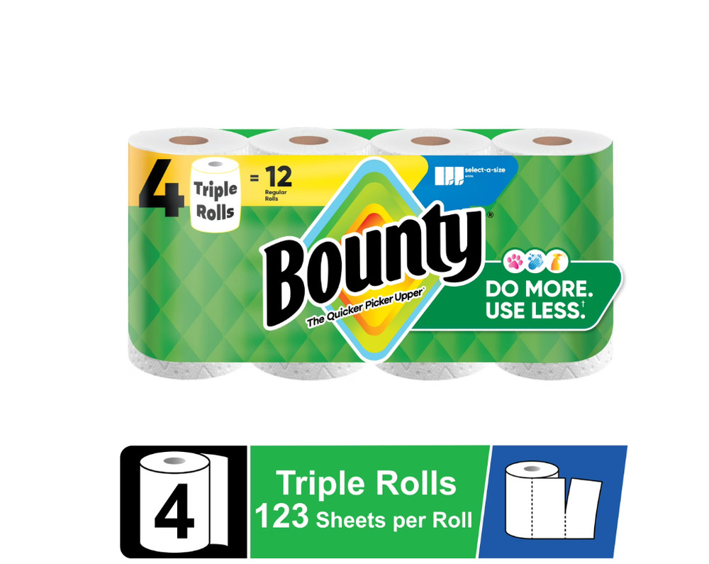 Bounty Paper Towels Select-A-Size White, 4 Triple Rolls, 123 Sheets per Roll