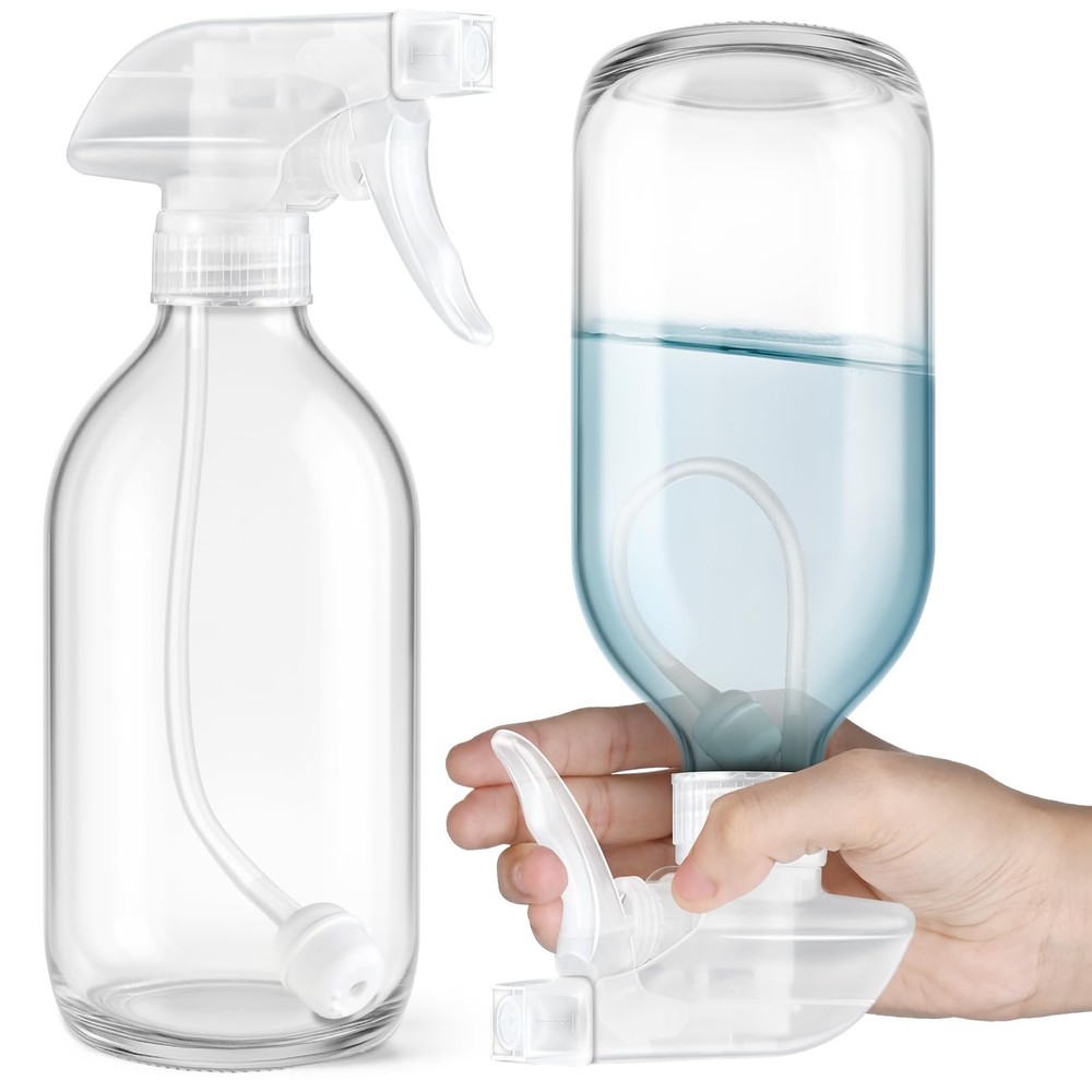 Tecohouse 2Pack 16oz Glass Spray Bottles Clear  Refillable Adjustable Nozzle
