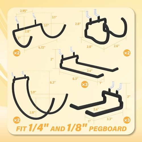 Heavy Duty Pegboard Hooks - Black Peg Board Hooks for Hanging Tools, Drill 12PC